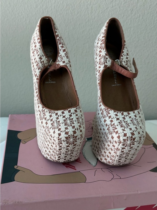 Jeffrey Campbell Shoes - Jeffrey Campbell Nightwalk White Lace Platform Mary Janes with Brown Underlay